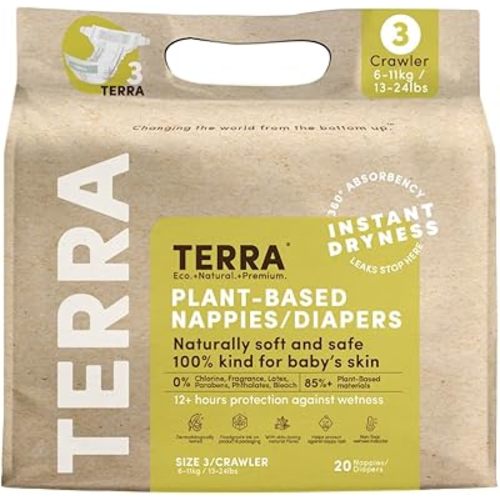 Size 3 Diapers: 85% Plant-Based, Ultra-Soft & Chemical-Free for Sensitive Skin, High Absorbency for 13-24 lb Babies, 20 Count