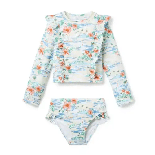 Girl White Island Floral Island Floral Ruffle Rash Guard Swimsuit by Janie and Jack
