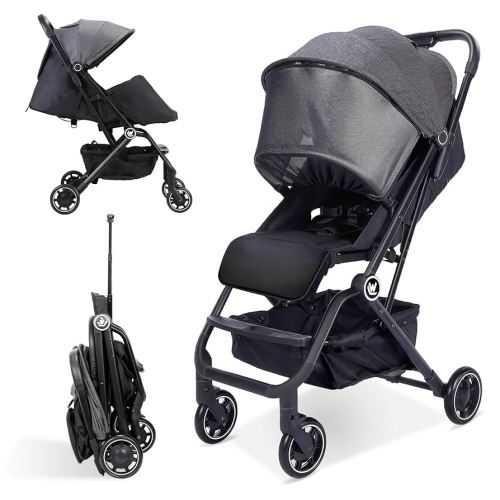 Lightweight Baby Stroller, Upgrade Compact Travel Stroller with Hidden All-Inclusive Foot Cover & Sleep Shade, One Hand Easy Foldable Pram, Oversize Basket for Airplane Travel