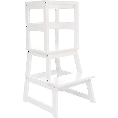 SDADI Kids Kitchen Step Stool Holds up to 150 Pounds with Safety Rail, Wide Platform Design, 4 Anti Slip Strips for 18 to 36 Months Old, White