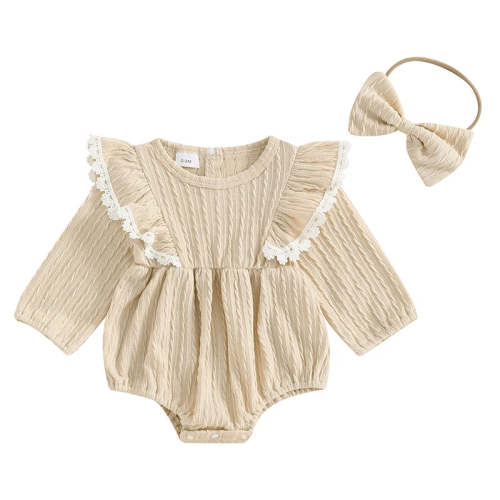 Baby Girls 2Pcs Set Lace Ruffled Trim Ribbed Long Sleeve Round Neck Ro – August + Willow