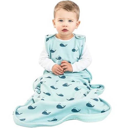 Woolino Ultimate Sleep Sack - Merino Wool and Organic Cotton Sleep Sack for Baby (2-24 Months) - Whales