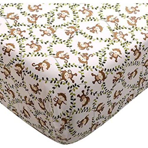 Brandream Jungle Crib Sheets for Baby Boys Toddler Fitted Sheet 100% Cotton Animal Monkey Botanical Print Nursery Bed Sheet Set