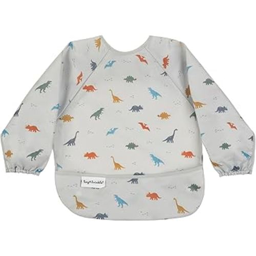 Tiny Twinkle Mess Proof Baby Bib,Waterproof Smock Baby Bib for Eating,Machine Washable Long Sleeve Bib,Baby Led Weaning,Toddler Bib,BLW Supplies(Dinosaur, Small 6-24 Months)