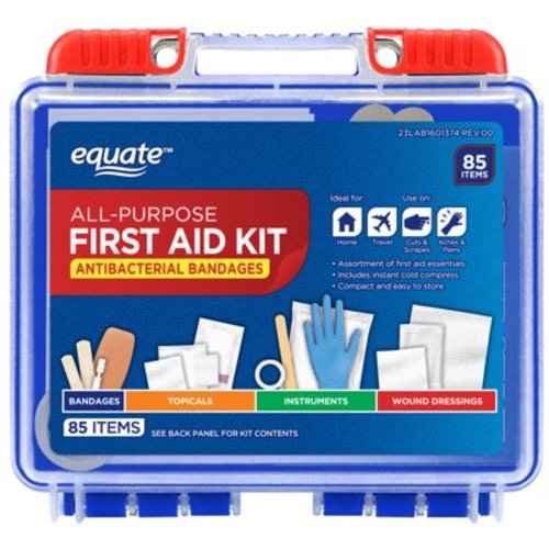 Equate On-the-Go First Aid Kit - Home, Travel, Office, Auto, School, 85 Pieces HSA/FSA Eligible