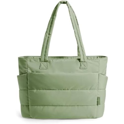 BAGSMART Tote Bag for Women, Lightweight Puffy Tote Bag with Compartments Quilted Shoulder Bag Handbag for Travel, Work, Gym