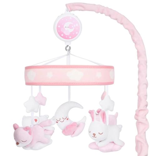 Crib Mobile for Girls, Baby Mobile for Crib with 12 Lullabies Digital Musical Box, 3 Modes, Volume & Songs Control, Pink Design for Nursey Decor