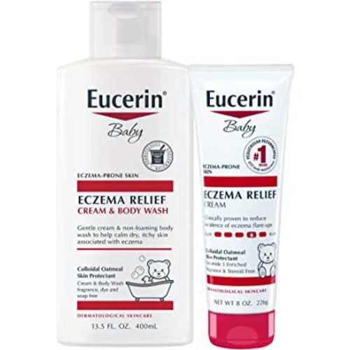 Eucerin Baby Skin Care Set for Eczema-Prone Skin with Colloidal Oatmeal (Skin Protectant), Fragrance Free, Baby Eczema Relief Cream and Body Wash, 13.5 Fl Oz Bottle + Baby Eczema Cream, 8 Oz Tube