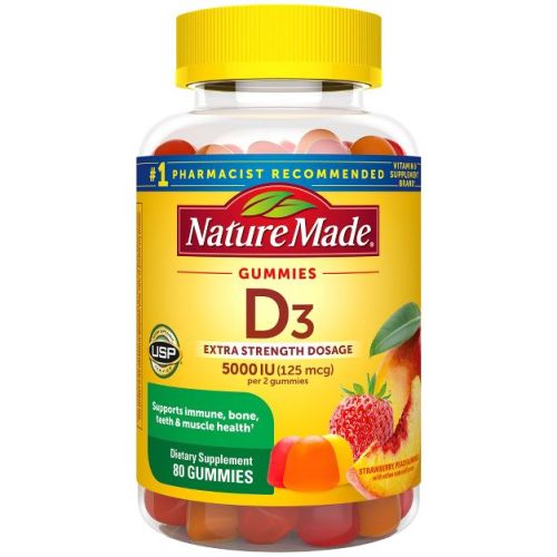 Nature Made Extra Strength Vitamin D3 5000 IU (125 mcg) Bone Health & Immune Support Vitamin Gummies - 80ct