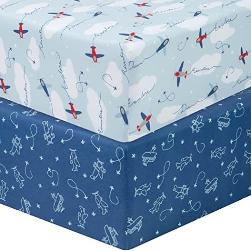 Sammy & Lou 2 Pack Microfiber Fitted Crib Sheets, Airplanes