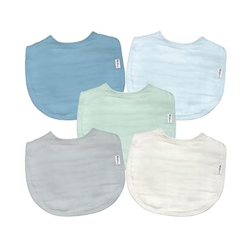 Green Sprouts Absorbent Organic Cotton Muslin Bibs, 5-Pack - Blueberry