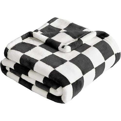 Yurhap Checkered Baby Blanket Fleece Baby Blankets for Boys Girls, Ultra Soft Cozy Fluffy Infant Toddler Newborn Receiving Blankets for Crib Stroller, 30''x40'', Black