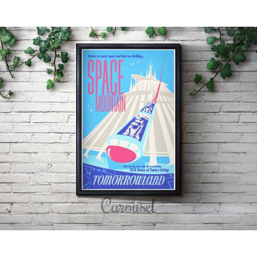 Disneyland Space Mountain Attraction Poster, Disney, Nursery, Kids Bedroom, Retro, Travel Poster, Wall Art, Tomorrowland, Astronauts, Space