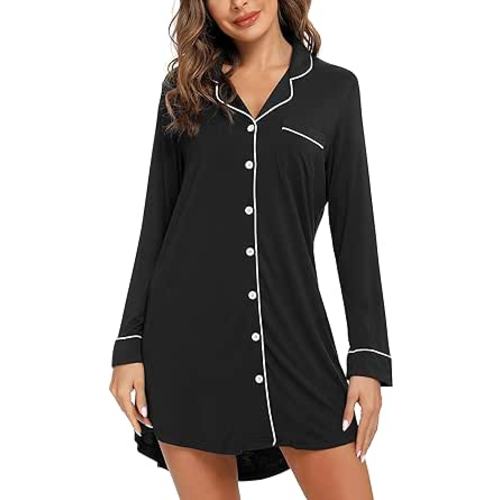 Leikar Nightgowns For Women Button Down Pajamas Dress Short Sleeve Sleepwear S-XXL at Amazon Women’s Clothing store