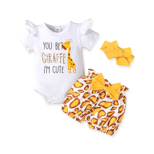 PatPat Baby Girl Romper and Shorts with Headband Outfits Set, Sizes 0-3 Months