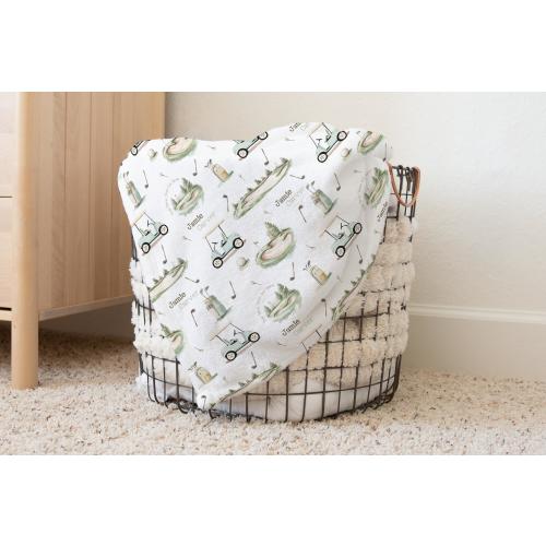 Golf Baby Blanket Personalized Newborn Gift Golf Nursery Velveteen Minky Blanket Golf Theme Baby Bedding Golf Theme Baby Shower Present