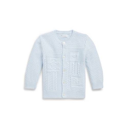 Blue Contrast-Knit Cotton Long Sleeves Cardigan