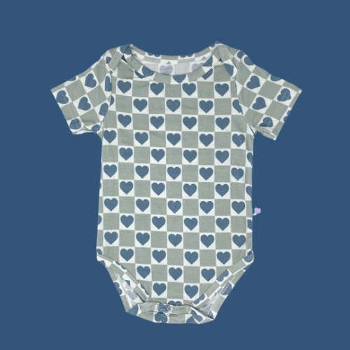 Blue Checkered Heart Onesie