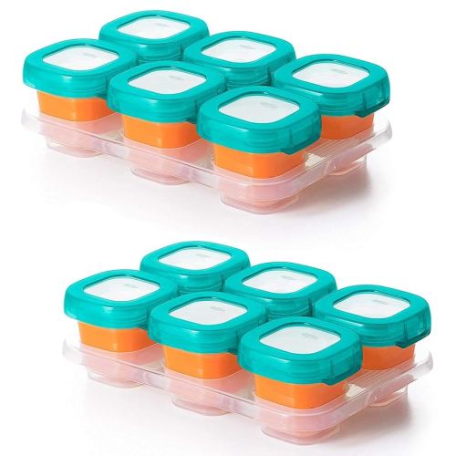OXO Tot Baby Blocks Food Storage Containers, Teal, 2 Ounce - Set of 2