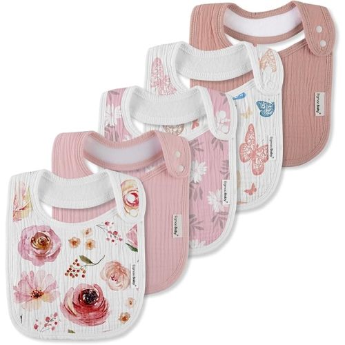 Muslin Bibs for Baby Boys Girls,Organic Muslin Baby Bib for Drooling and Teething,Soft Bandana Drool Bibs 5 Pack
