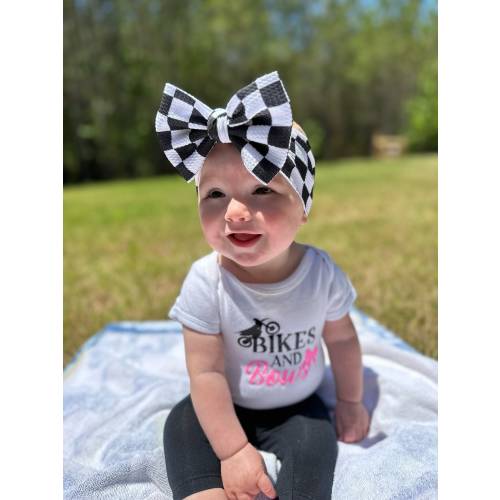 Checkered Bow, Race Bow, Checkered Flag Bow, Baby Headband, Baby Bow, Big Bow, Dirt Bike Baby, Motocross, Black White, Headwrap ,Race Day