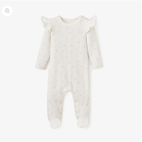 White Floral Organic Cotton Pointelle Baby Jumpsuit – Elegant Baby