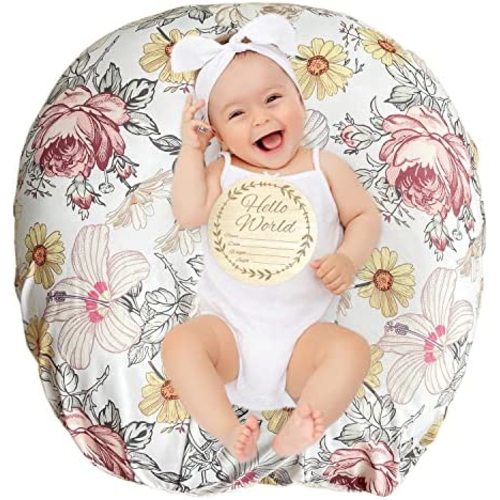 Vlokup Newborn Lounger Cover, with Hello World Newborn Sign, Breast Feeding Pillow Slipcover for Baby Boy Girl, Infant, Super Soft Breathable, Floral