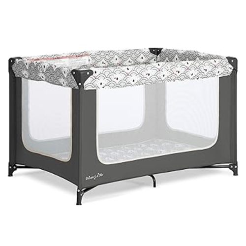 Pack and play, Breathable Mesh Sides, Soft Comfortable Mattress, Quick & Easy to Fold with Travel Carry Bag, Compact Space Saving Design - Grey/Green