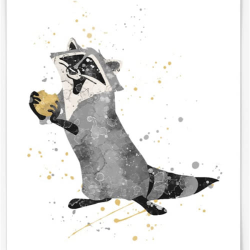 Meeko Raccoon Prints, Pocahontas Watercolor, Nursery Wall Poster, Holiday Gift, Kids and Children Artworks, Digital Illustration Art