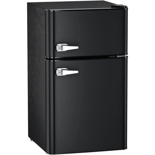 Amazon.com: Antarctic Star Compact Mini Refrigerator Separate Freezer, Small Fridge Double 2-Door Adjustable Removable Retro Stainless Steel Shelves Garage Camper Basement/Dorm/Office 3.2 cu ft.Black : Home & Kitchen