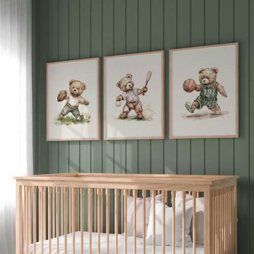 Vintage Teddy Bear Sports Wall Art