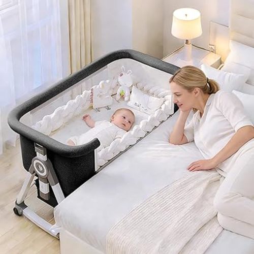 Baby Bassinet,3 in 1 Baby Bassinets Bedside Sleeper with Wheels and Mosquito Net,Bedside Bassinet for Baby with Comfy Mattress, Mattress&Breathable Mesh,Storage Basket