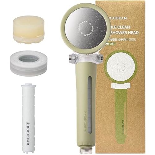 Filtered Handheld Shower Head with Vitamin C & Sediment Filter, High Pressure Water Flow, Water Saving, Reduces Chlorine for Dry Skin & Hair, On/Off Switch, Made in Korea, Spa-Like Shower- Olive Green