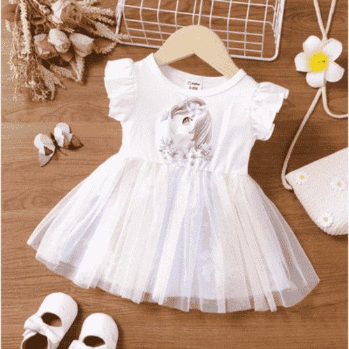 PatPat Baby Girls Dress Unicorn Rainbow Lace Princess Tutu Dresses Infant Birthday Dress,3-24M