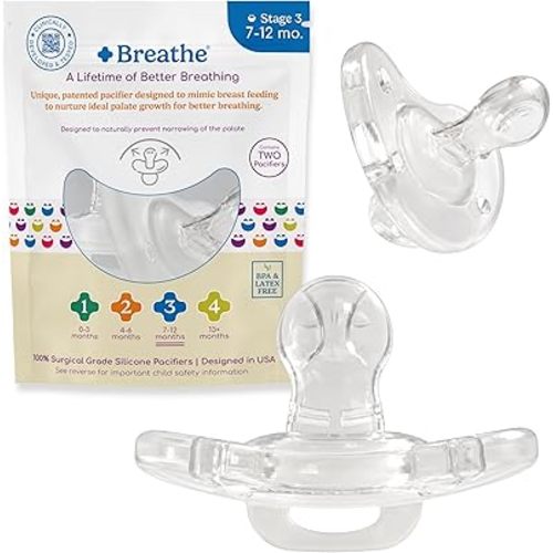 Breathe Orthodontic Baby Pacifier - 7-12 Months – Natural Oral & Facial Development – BPA-Free, Latex-Free, Pediatrician Developed – 100% Silicone 2 Pack