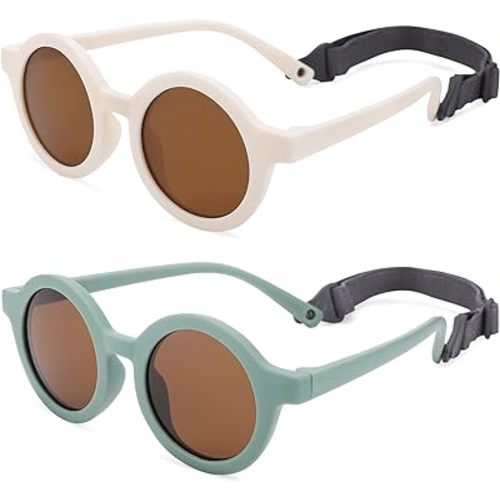 COASION Baby Polarized Round Sunglasses Flexible Rubber Shades with Strap for Toddler Newborn Infant Ages 0-24 Months