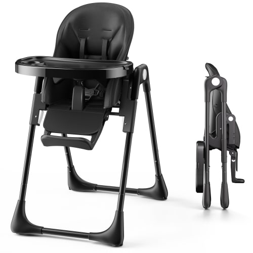 AILEEKISS Portable Folding High Chair for Baby, Toddler Eating Chair with Detachable Double Trays, Grey