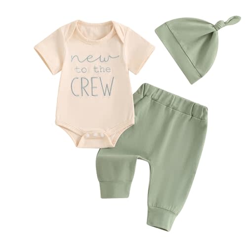 Twopumpkin Newborn Baby Boy Girl Clothes Outfits Short Sleeve Romper Bodysuit Cotton Pants and Hat Coming Home Outfit