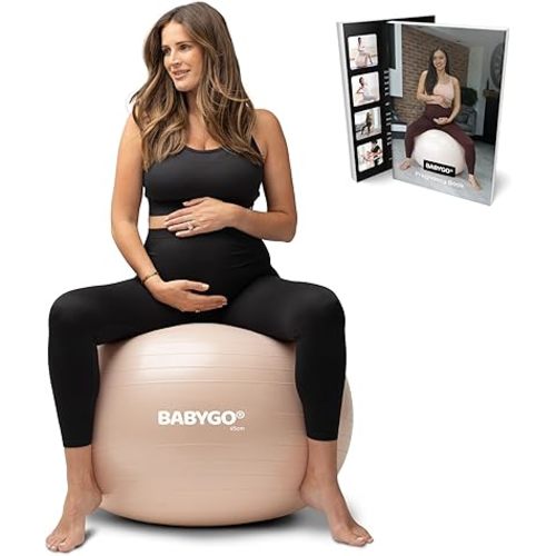 BABYGO Birthing Ball - Pregnancy Yoga Labor & Exercise Ball & Book Set Trimester Targeting, Maternity Physio, Birth & Recovery Plan Included Anti Burst Eco Friendly