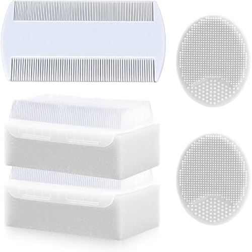 Cradle Cap Brush for Babies, 5Pcs Cradle Cap Treatment Set with Soft Bristle Brushes Silicone Scrubber Fine-Tooth Comb for Newborn Bathing Essentials Baby Brush and Comb Set (White)