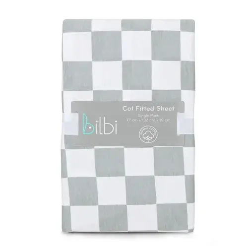 Bilbi Cot Sheet Jersey Check Sage/White | Baby Bunting AU