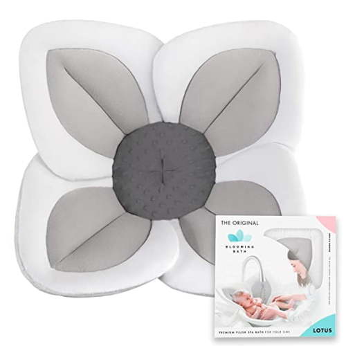 Blooming Bath Lotus - Infant Newborn Flower Baby Bath Seat, Sink Insert, Gray/Yellow