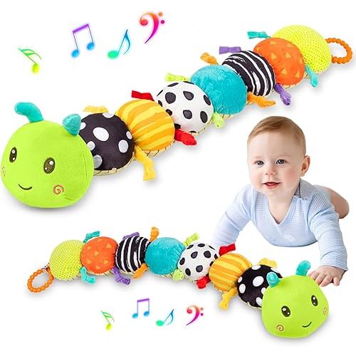 Baby Stuffed Animal Toys for 0-6 6-12 Months, Baby Musical Caterpillar Tummy Time Toys for Babies 3 6 9 12 18 Months, Newborn Infant Sensory Toys Gifts for 1 2 Year Old Boys Girls