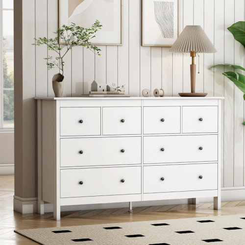 Ebern Designs 50" Modern White Dressers& Chests of Drawers, 8 Drawer Wide Dresser for Bedroom, Living Room | Wayfair