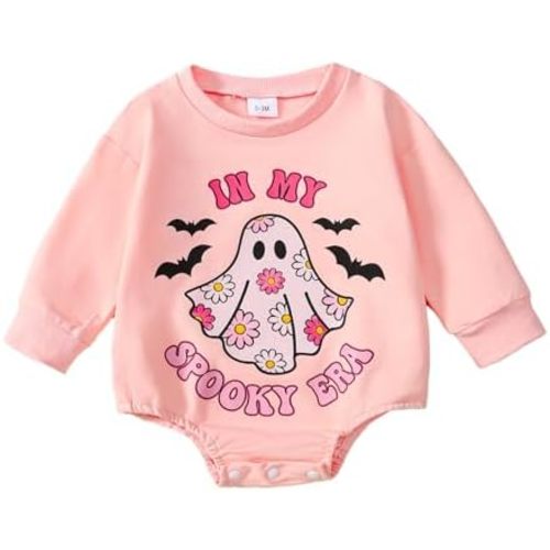 Baby Girl Halloween Outfit Ghost/Pumpkin Romper Fall Bubble Bodysuit 0-18M