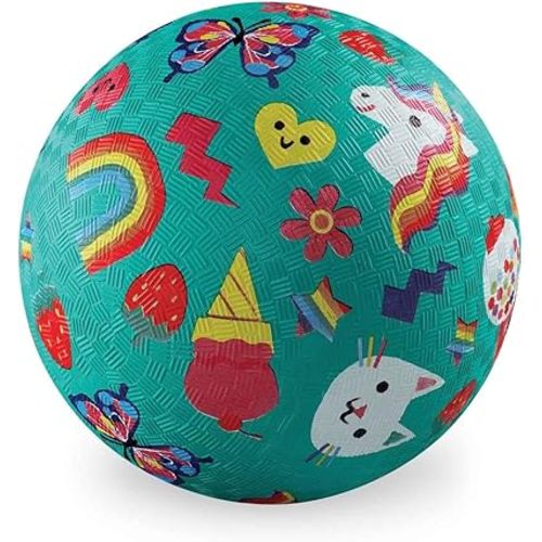 Crocodile Creek Playground Ball - Durable Rubber Ball for Kids Ages 3 and Up - Bouncy Inflatable Ball for Kickball, Indoor Games, and Outdoor Sports - PVC-Free - Smiley - 5-inch Diameter
