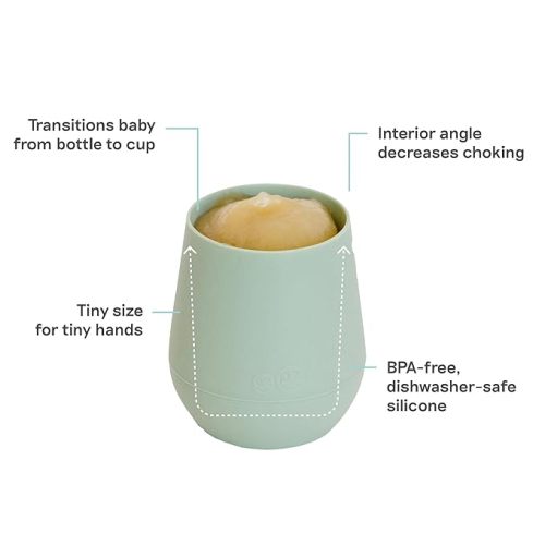 ezpz Tiny Cup (Sage) - 100% Silicone Training Cup for Infants - 4 months + - Designed by a Pediatric Feeding Specialist - Baby-led Weaning Essentials & Baby Gifts