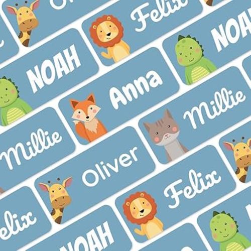 Personalized Name Labels for Kids Blue [120pcs] - Waterproof Name Stickers for Clothing, School, Camp & Daycare - Custom Name Stickers - Children Name Stick On Labels (1.2”x0.5”)