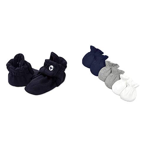 Burt's Bees Baby - Baby Boys Mittens & Booties Set - Newborn Essentials, Midnight Blue, 3-PK Mitts and 0-3M Booties