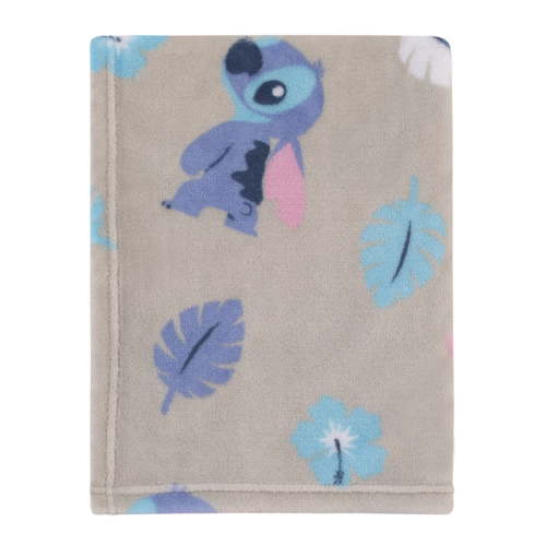 "Disney Stitch Plush Baby Blanket, Gray, Blue, Aqua, Pink, Tropical Hibiscus, 30""x36"
